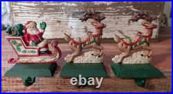Vtg Midwest Of Cannon Falls Santa And Two Reindeer Cast Iron Stocking Holders