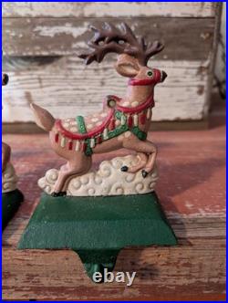 Vtg Midwest Of Cannon Falls Santa And Two Reindeer Cast Iron Stocking Holders