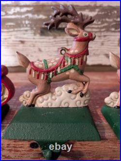 Vtg Midwest Of Cannon Falls Santa And Two Reindeer Cast Iron Stocking Holders