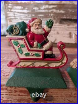 Vtg Midwest Of Cannon Falls Santa And Two Reindeer Cast Iron Stocking Holders