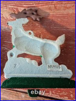 Vtg Midwest Of Cannon Falls Santa And Two Reindeer Cast Iron Stocking Holders