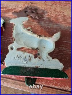 Vtg Midwest Of Cannon Falls Santa And Two Reindeer Cast Iron Stocking Holders