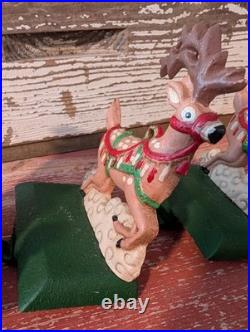 Vtg Midwest Of Cannon Falls Santa And Two Reindeer Cast Iron Stocking Holders