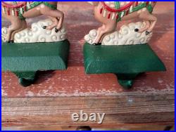 Vtg Midwest Of Cannon Falls Santa And Two Reindeer Cast Iron Stocking Holders