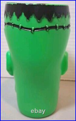 Vtg Plastic Blow Mold Frankenstein Cup Halloween Monster Mug Green