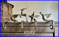 Vtg Set Of 4 Brass Hooks Holders Mantel Hook Star Reindeer Bird Dove Celestial
