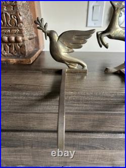 Vtg Set Of 4 Brass Hooks Holders Mantel Hook Star Reindeer Bird Dove Celestial