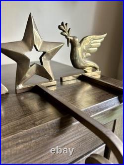 Vtg Set Of 4 Brass Hooks Holders Mantel Hook Star Reindeer Bird Dove Celestial