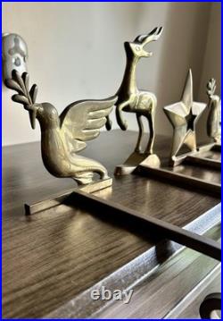 Vtg Set Of 4 Brass Hooks Holders Mantel Hook Star Reindeer Bird Dove Celestial