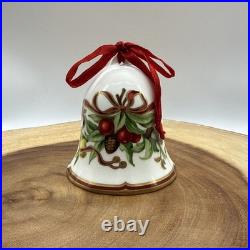 Vtg Tiffany Holiday Bell Ornament Christmas Mistletoe Bone China Porcelain Japan