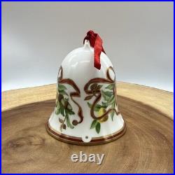 Vtg Tiffany Holiday Bell Ornament Christmas Mistletoe Bone China Porcelain Japan