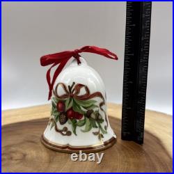 Vtg Tiffany Holiday Bell Ornament Christmas Mistletoe Bone China Porcelain Japan