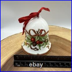 Vtg Tiffany Holiday Bell Ornament Christmas Mistletoe Bone China Porcelain Japan