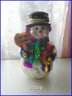 Vtg Xmas Handpainted Hand-blown Mercury Glass Snowman Figure 14 Decor Tree Top