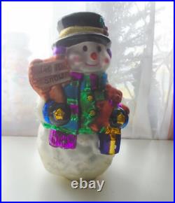 Vtg Xmas Handpainted Hand-blown Mercury Glass Snowman Figure 14 Decor Tree Top