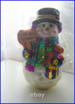 Vtg Xmas Handpainted Hand-blown Mercury Glass Snowman Figure 14 Decor Tree Top