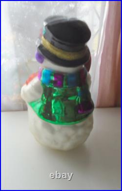 Vtg Xmas Handpainted Hand-blown Mercury Glass Snowman Figure 14 Decor Tree Top