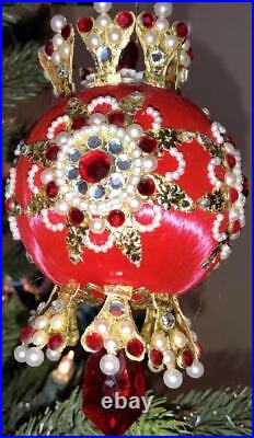 Vtg Zimonick Christmas Ornament #326 Catalog 8 Red Swarovski & Pearls