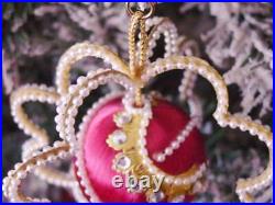 Vtg Zimonick Christmas Ornament Burgundy Satin Swarovski DOUBLE RING SATELLITE