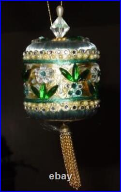 Vtg Zimonick DRUM Christmas Ornament 2 RARE Swarovski Flowers Aurora Vtg Zimonick DRUM Christmas Ornament 2 RARE Swarovski Flowers Aurora