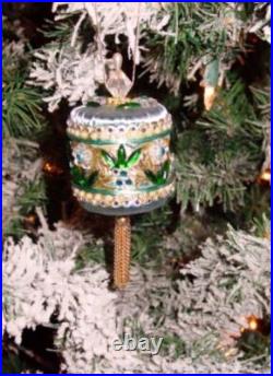 Vtg Zimonick DRUM Christmas Ornament 2 RARE Swarovski Flowers Aurora Vtg Zimonick DRUM Christmas Ornament 2 RARE Swarovski Flowers Aurora