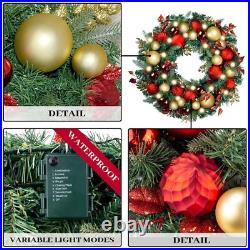 WANNA-CUL Pre-Lit 30 Inch Large Christmas Wreath for Front Door with 50 Led L WANNA-CUL Pre-Lit 30 Inch Large Christmas Wreath for Front Door with 50 Led L