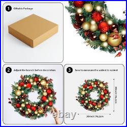 WANNA-CUL Pre-Lit 30 Inch Large Christmas Wreath for Front Door with 50 Led L WANNA-CUL Pre-Lit 30 Inch Large Christmas Wreath for Front Door with 50 Led L