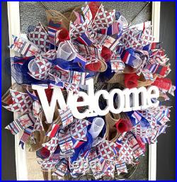 Welcome Louisiana Seafood Boil Summer Front Door Wreath Crawfish Lobster Shrimp