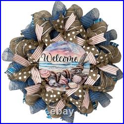 Welcome Seashell Handmade Deco Mesh Coastal Wreath
