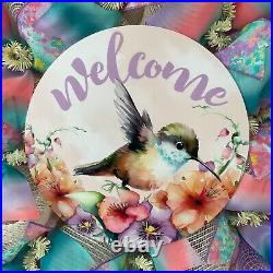 Welcome Spring or Summer Wreath with Pastel Bird