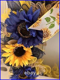 Welcome Summer Spring Fall Sunflower Handmade Wreath Indoor Outdoor Deco Mesh