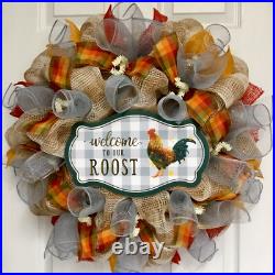 Welcome To Our Roost Country Farmhouse Deco Mesh Wreath