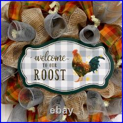 Welcome To Our Roost Country Farmhouse Deco Mesh Wreath