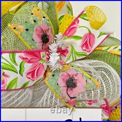 Welcome Tulips Spring Wreath Handmade Deco Mesh