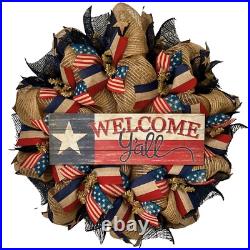 Welcome Y'all Patriotic or All Occasion Wreath Handmade Deco Mesh