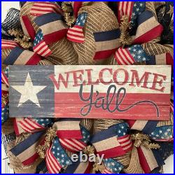 Welcome Y'all Patriotic or All Occasion Wreath Handmade Deco Mesh