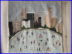 West Elm Pottery Barn ICE SKATING Embroidered Pillow Cover 20x20 Alabaster NEW