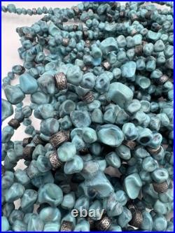 Western Turquoise Beaded Garland With Flat Round Silver Accent Beads 58 Ft Total