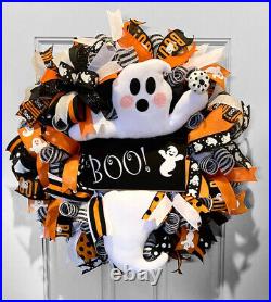 Whimsical Halloween wreath, Halloween wreath, Ghost wreath, Boo Halloween wreath