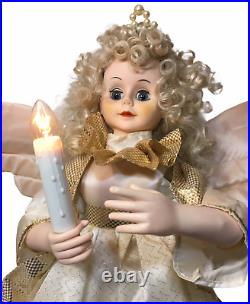 White Angel Animated Motionette Holiday Figure & Lighted Candle Pearl Crown 24