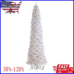 White Prelit Artificial Christmas Tree Multicolor Incandescent Lights LED 3-12Ft