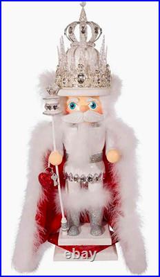 White Silver Red King Nutcracker with Crown Glitter Christmas Decor 26 in