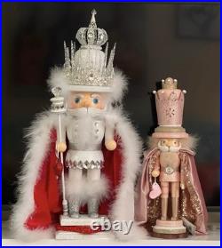 White Silver Red King Nutcracker with Crown Glitter Christmas Decor 26 in