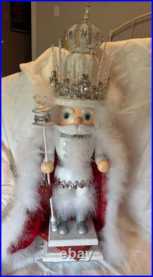 White Silver Red King Nutcracker with Crown Glitter Christmas Decor 26 in White Silver Red King Nutcracker with Crown Glitter Christmas Decor 26 in
