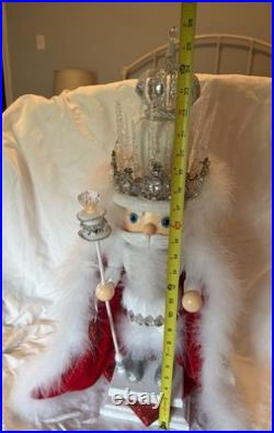 White Silver Red King Nutcracker with Crown Glitter Christmas Decor 26 in