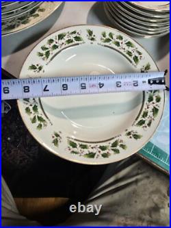 Whole Set Of Vintage Royal Limited Holly Holiday Christmas Plates, Cups, Bowls