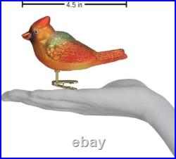 Wholesale Lot of 12 Clip Gentle (Female) Cardinal Blown Glass Ornaments by OWC