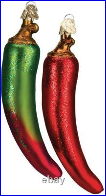 Wholesale lot of 12 Sets of 2 Chili Peppers Blown Glass Ornament by Old World