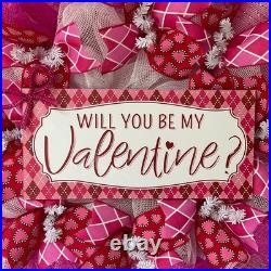 Will You Be My Valentine Handmade Deco Mesh Valentines Day Wreath