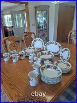 William James Stoneware 34 Piece Christmas Holiday Plaid Ribbon Fruit Dinnerware